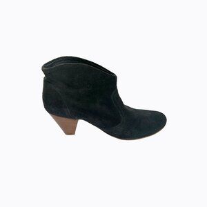 Steve Madden Pinto Ankle Bootie 8.5M Black Suede Leather Peg Heel 90s Grunge Y2K